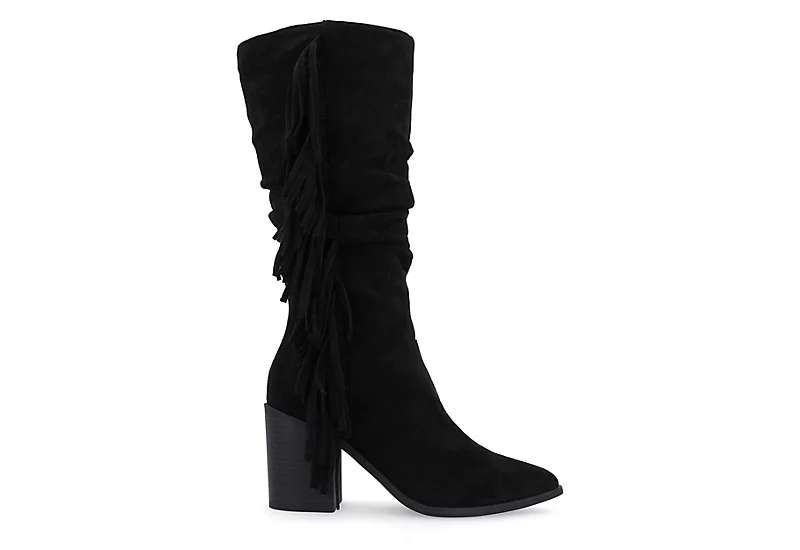 Journee Collection Womens Hartly Fringed Wide Calf Dress Boot - Black - Image 2