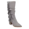 Journee Collection Womens Hartly Fringed Wide Calf Dress Boot - Grey