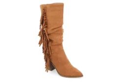 Journee Collection Womens Hartly Fringed Extra Wide Calf Dress Boot - Tan